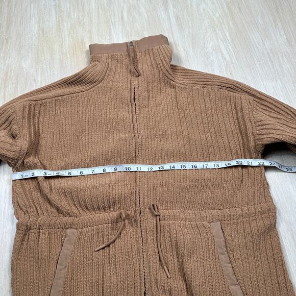 FLX Camel Brown Ribbed Knit Full Zip Sweater Jacket Drawstring Pockets Large - Picture 6 of 14